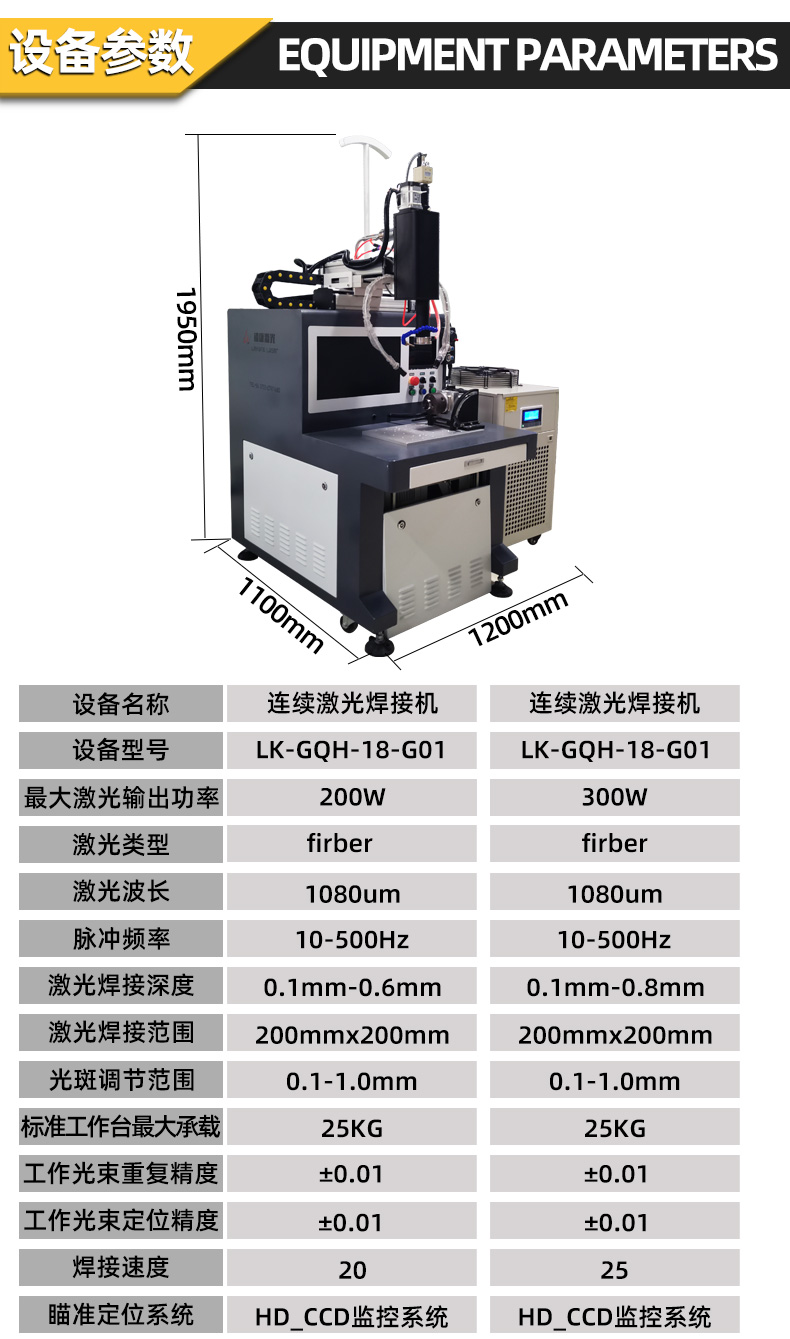 連續激光焊接機設備參數